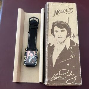 ⌚🕺🎶Vintage 1990’s Memories Elvis Presley Watch Genuine Leather Band Untested